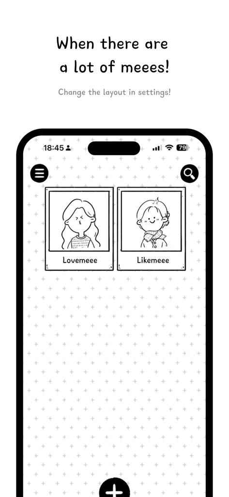 Minimalist home screen of the its meee diary app featuring two cute hand-drawn character avatars in frames.