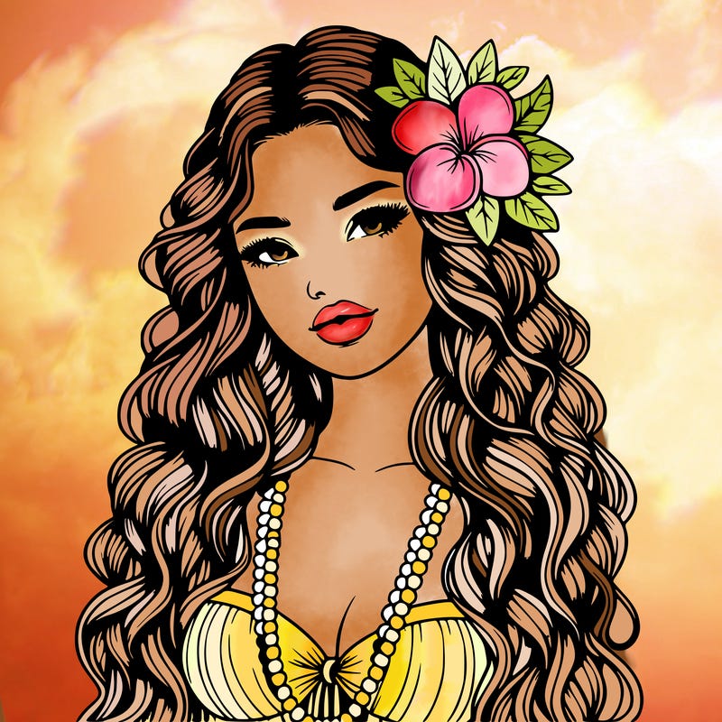realistic beautiful hawaiian woman,long dress,haku lei, lips