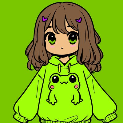 girl wearing frogging sweatshirt
