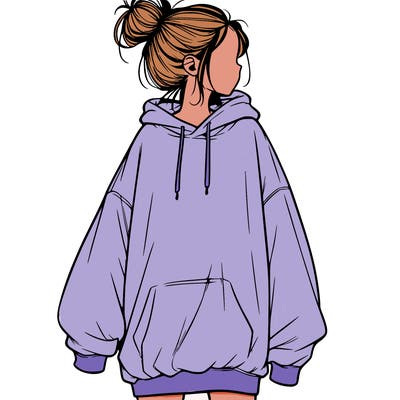 realistic girl with a oversized sweatshirt on and a bun