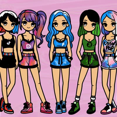 a group of girls that have tank tops and shorts