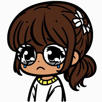 a sad girl with glasses