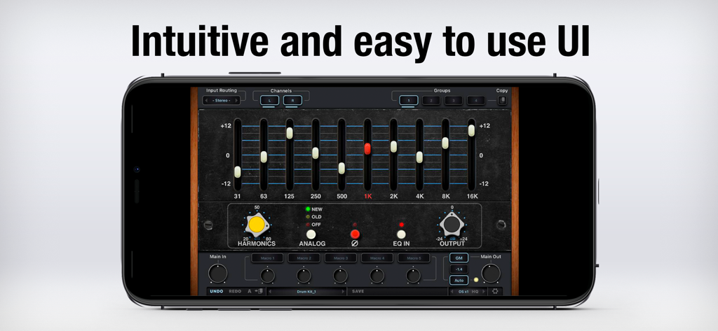 Interfaz de usuario del plugin ecualizador gráfico de 10 bandas EQ560 en un smartphone