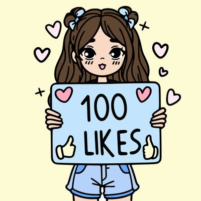girl holding a sign saying 100 likes