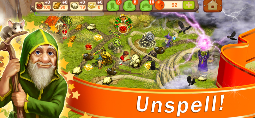 Brownies - magic family game - Juego de Brownies magic family game con un mago lanzando un hechizo para restaurar un mundo de cuento de hadas.