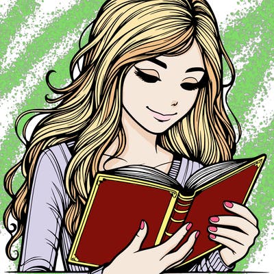 a realistic teen girl reading a book