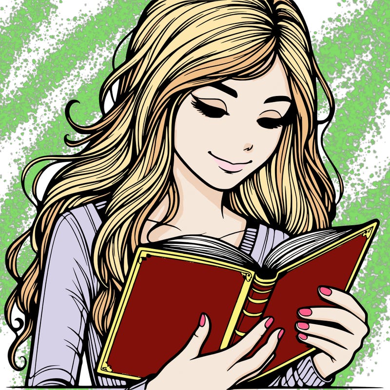 a realistic teen girl reading a book
