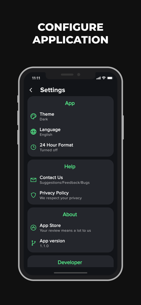 Daily Routine Planner App - Settings screen of the Daily Routine Planner app featuring dark mode theme and configuration options.