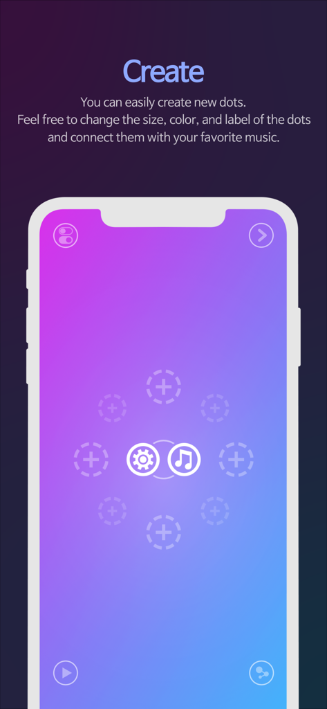 DotPlayer - MP3 Music player - DotPlayer mobile app interface for creating and linking music dots