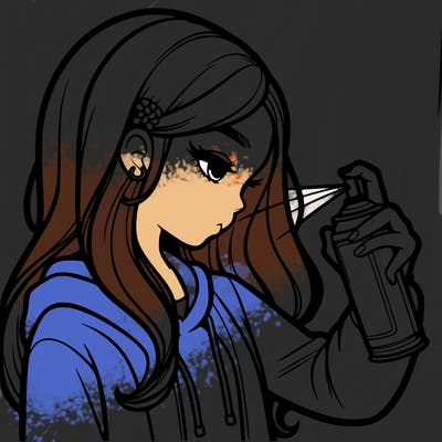 a realistic girl spray painting