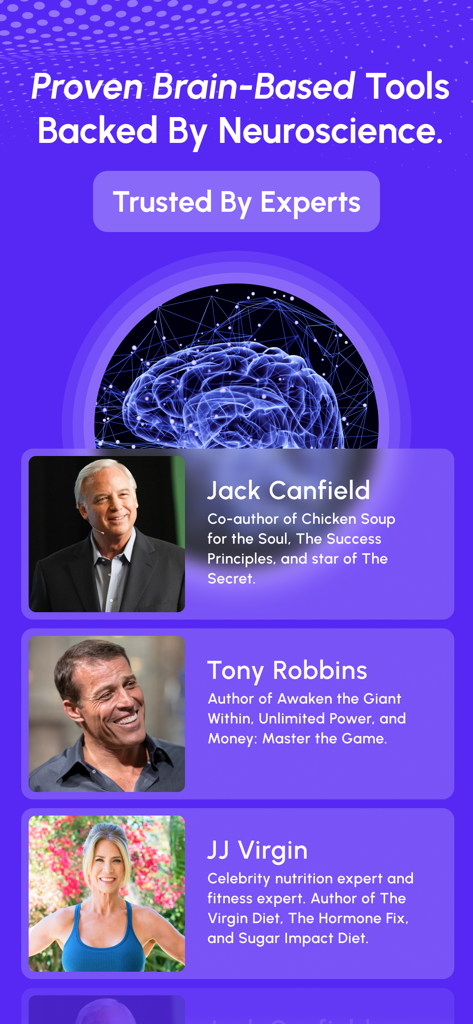 MINDTRX: Self Help & Mindset - La aplicación MINDTRX muestra expertos de confianza como Tony Robbins y Jack Canfield para el desarrollo personal basado en el cerebro.