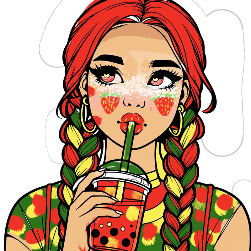 realistic girl with braided hair drinking boba