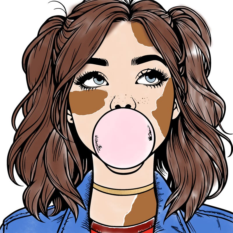 realististic girl blowing bubble -gum