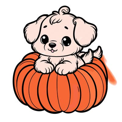 cute little puppy in a pumpkin