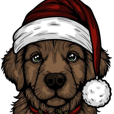 realistic dog with a christmas hat