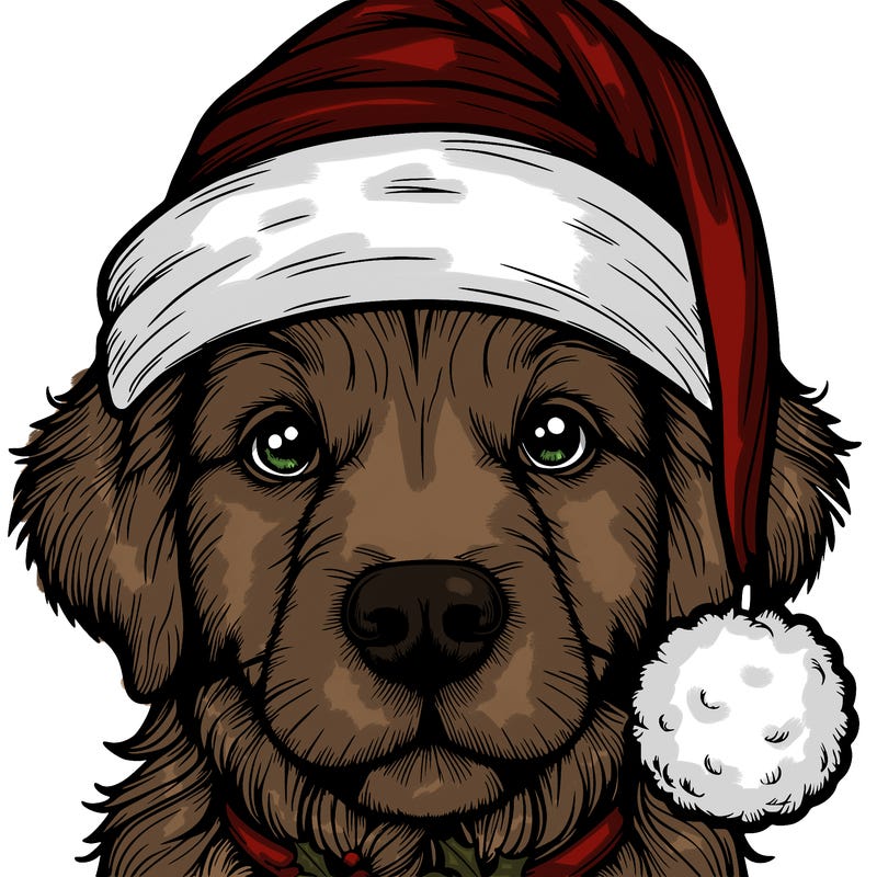 realistic dog with a christmas hat