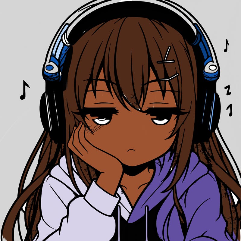 tired anime girl with head phones