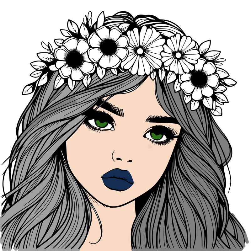 realistic girl with flowers crown