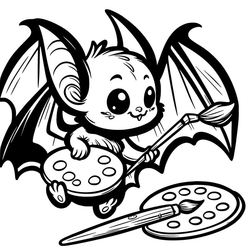 a bat holding a paintbrush and palette