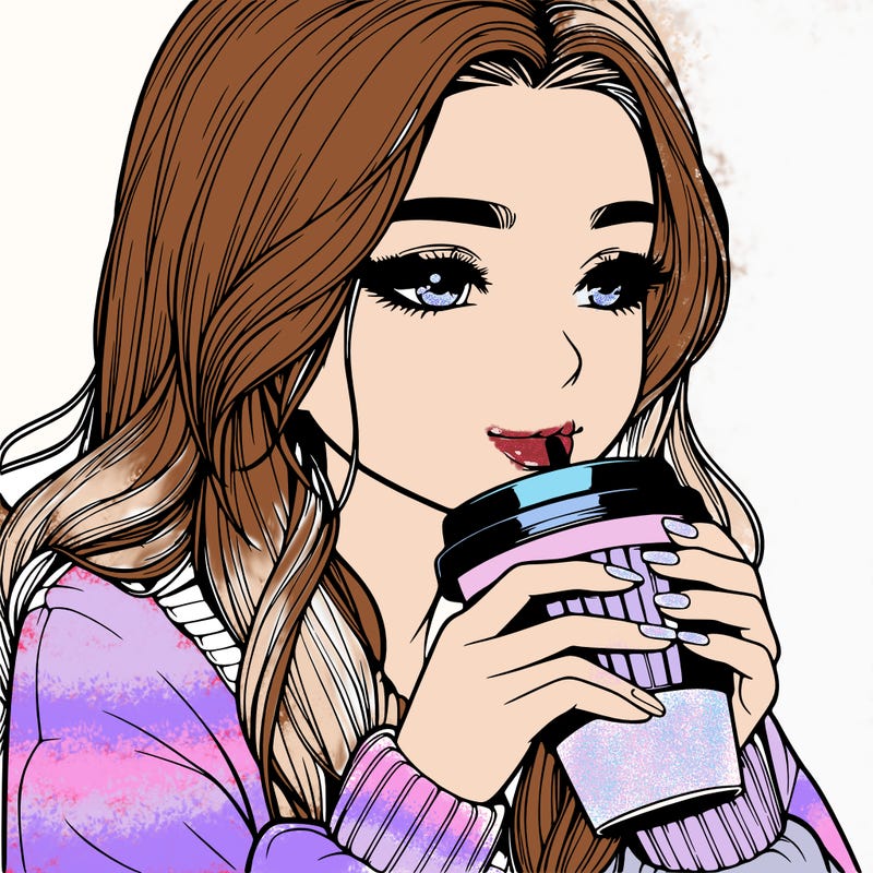realistic girl drinking coffee