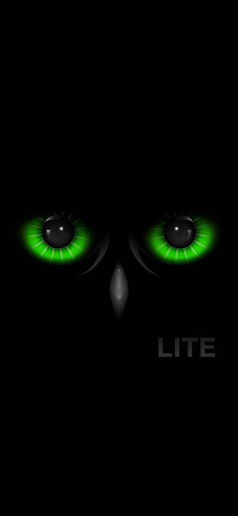 Night Eyes - Night Camera - Ojos de búho verdes brillantes sobre un fondo negro para la aplicación de cámara Night Eyes