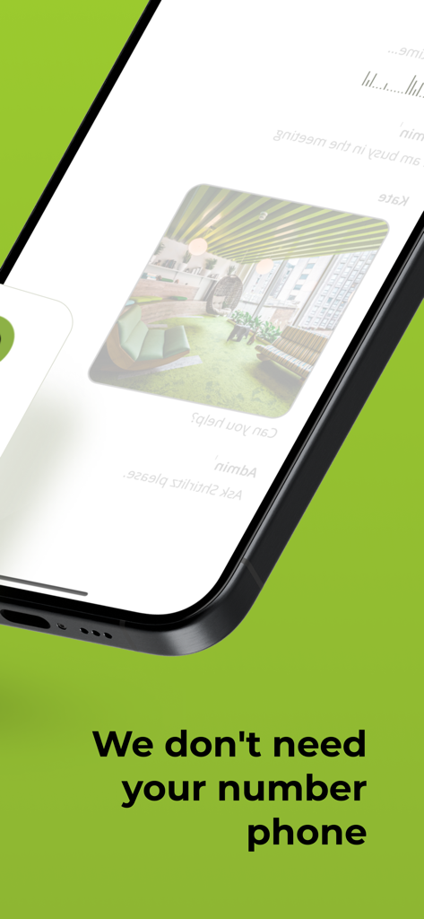 SpyChat: Invisible Chat - SpyChat promotional screenshot stating that no phone number is required for private messaging