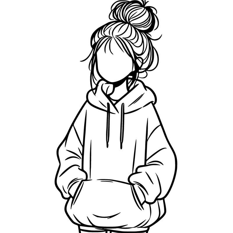 girl with baggy sweatshirt and messy bun