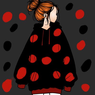 realistic girl with a oversized sweatshirt on and a bun