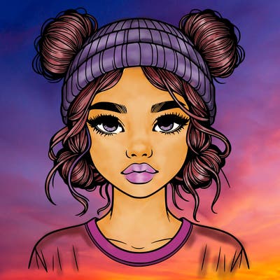 realistic girl with buns in her hair with a beanie on