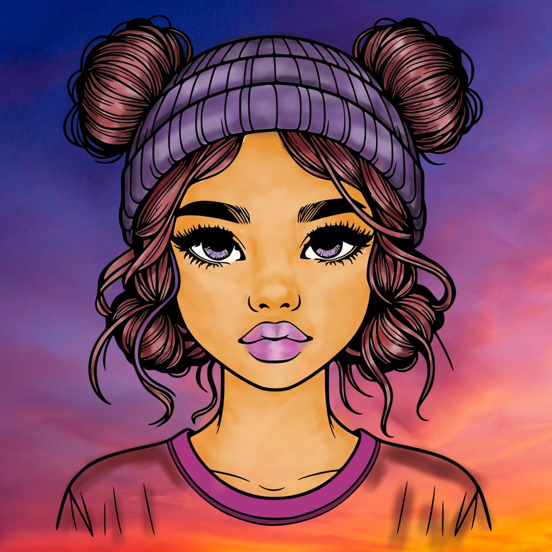 realistic girl with buns in her hair with a beanie on