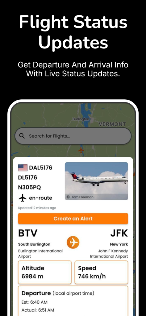 Flight Radar Tracker - Interface of the Flight Radar Tracker app showing real-time flight status updates and detailed aircraft telemetry
