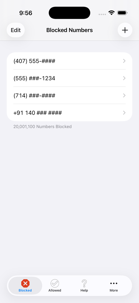 Number Shield - Una lista de números de teléfono bloqueados por comodines en la aplicación Number Shield