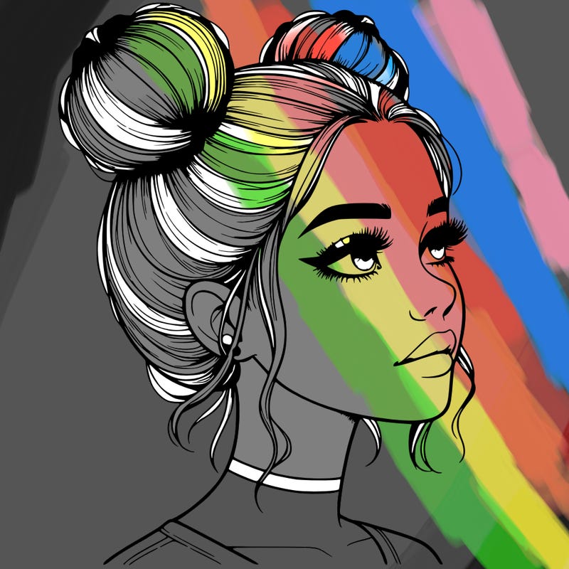 realistic girl with buns on the top of her head