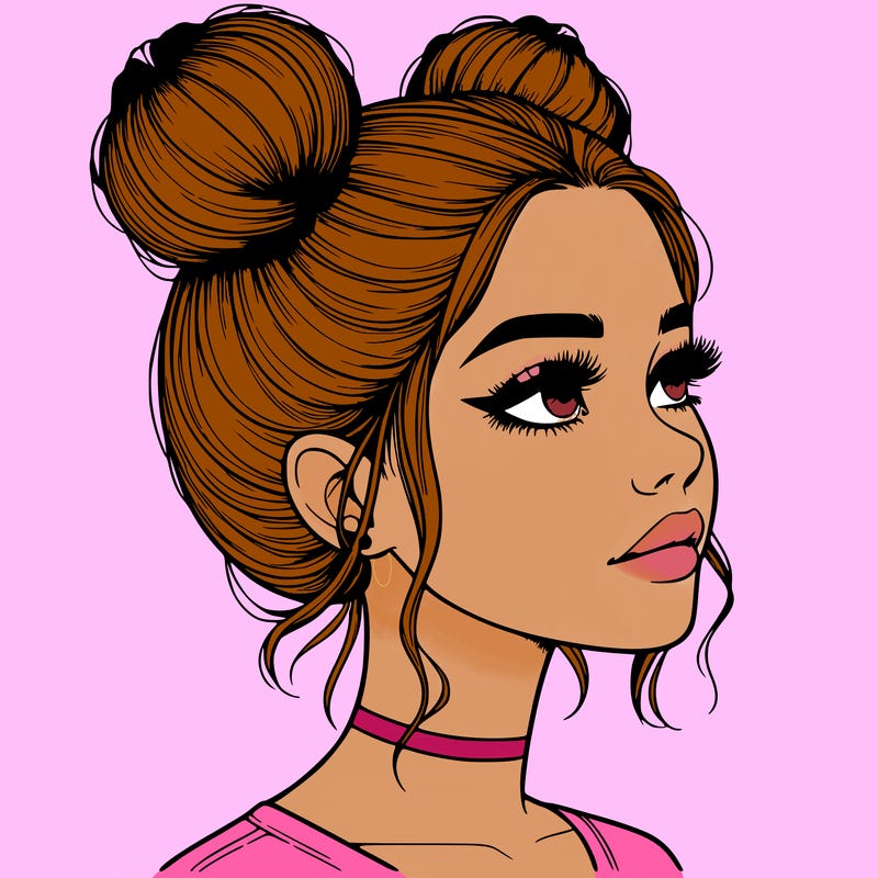 realistic girl with buns on the top of her head