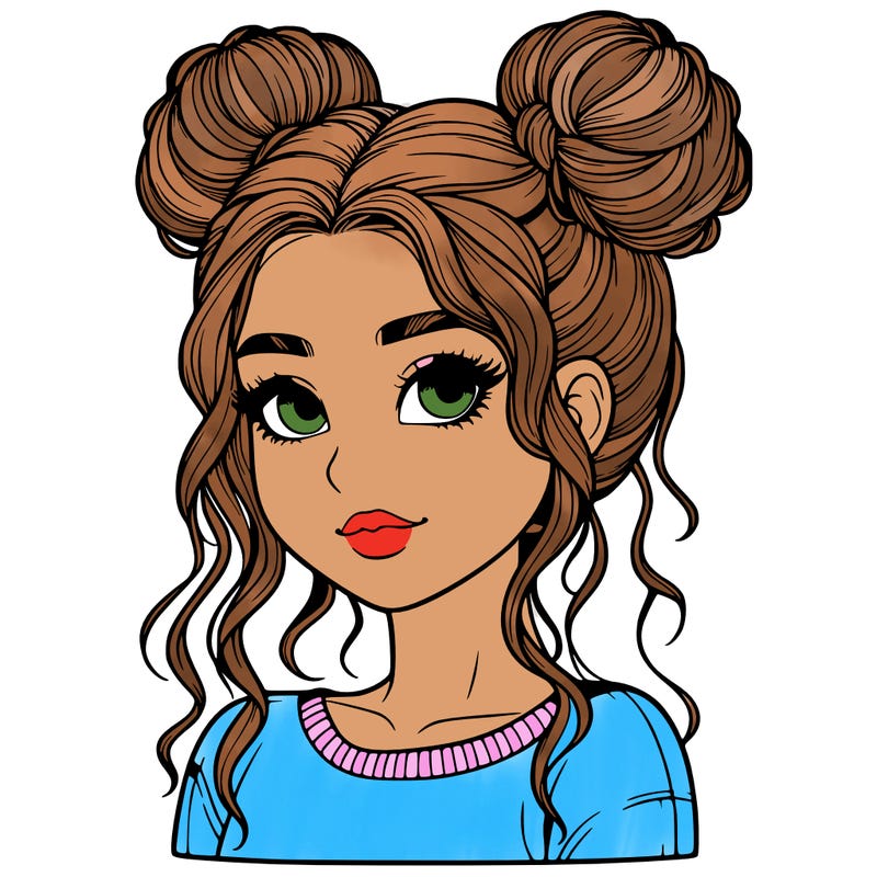 realistic girl with two buns in her hair
