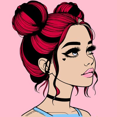 realistic girl with buns on the top of her head