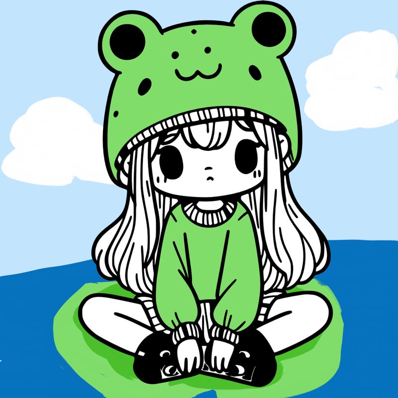 a girl wearing a frog hat and some frog socks