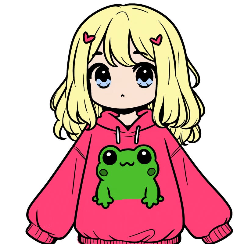 girl wearing frogging sweatshirt