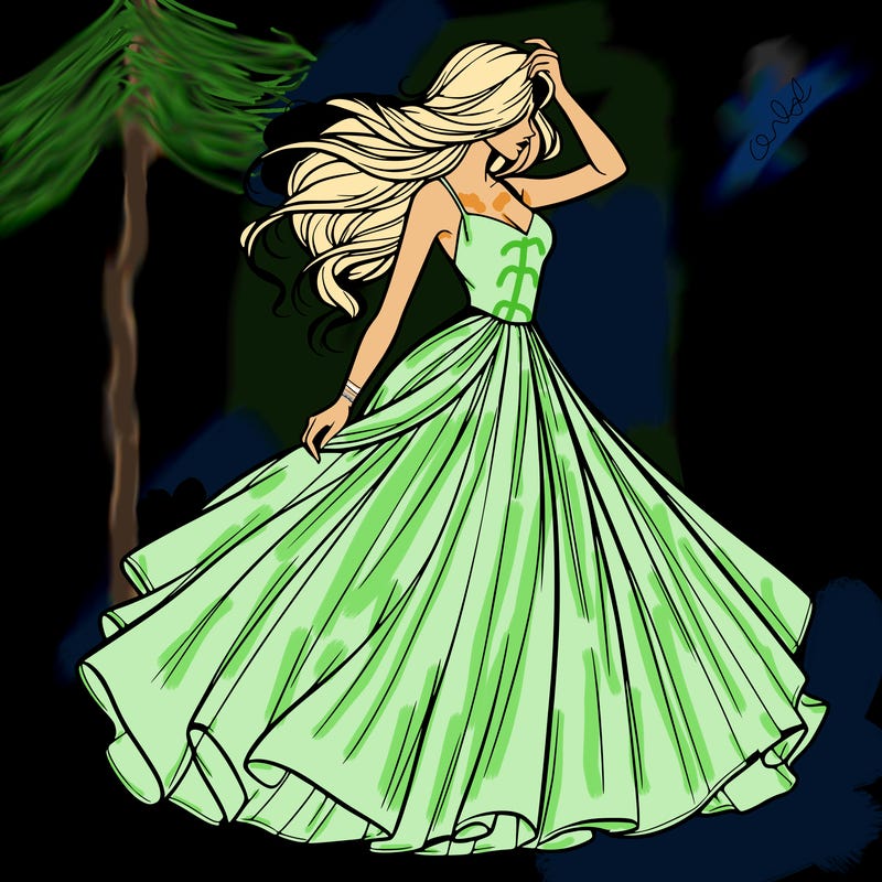 realistic woman with dress flowing in the wind