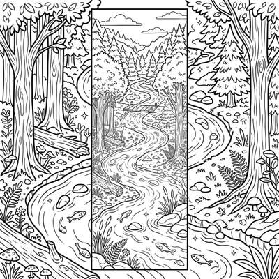 Journey into a tranquil forest scene with this unique bookmark coloring template, featuring a winding river teeming with life. It's the perfect creative escape for nature enthusiasts and a delightful way to personalize your next reading adventure.