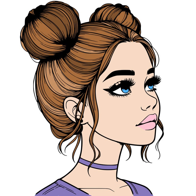 realistic girl with buns on the top of her head
