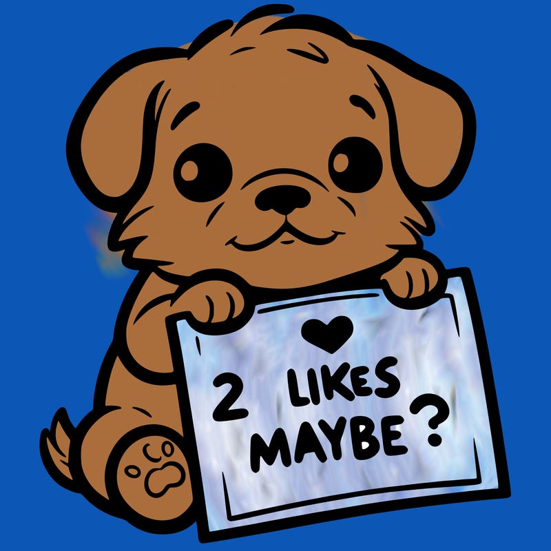 a puppy holding a sign that says 2 likes maybe?
