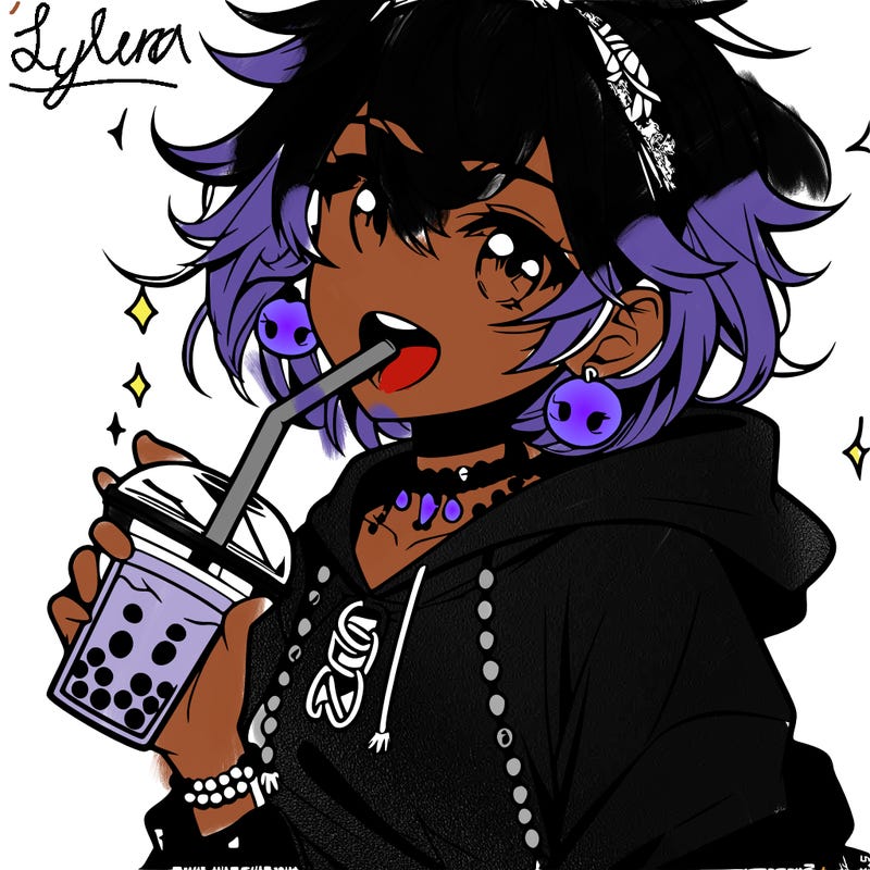 hot baddie anime girl drinking boba and biting the straw