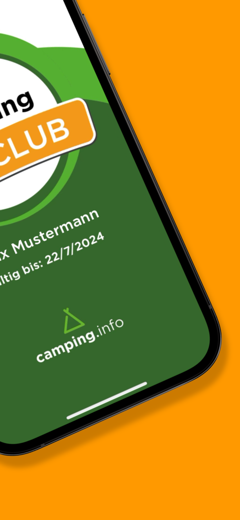 Digital membership card for the camping.info Fanclub on a mobile app screen.