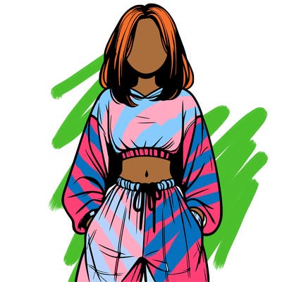 realistic girl faceless with baggy pants and a crop top
