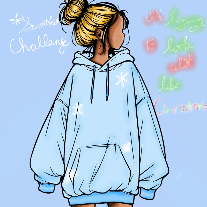 realistic girl with a oversized sweatshirt on and a bun