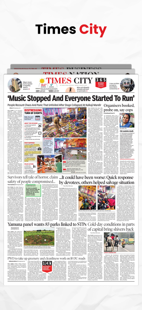 A digital newspaper page from the Times City section on the Times of India ePaper app