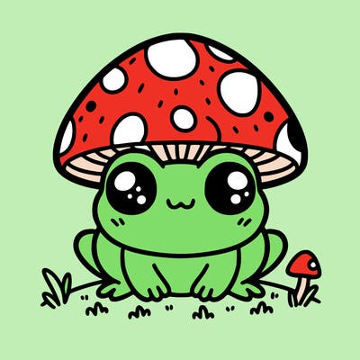 cute frog with mushroom hat