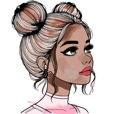 realistic girl with buns on the top of her head
