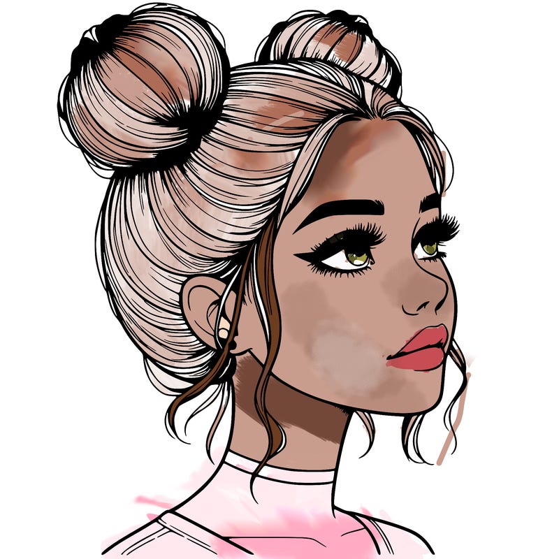 realistic girl with buns on the top of her head